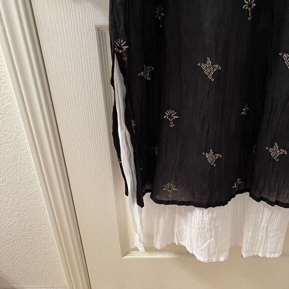 Yaza Double Gauze Layered Dress Lagenlook Black White Gold Women's Size L/XL - Picture 10 of 16